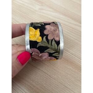 Light Pink Flower Embroidery Cuff Bracelet